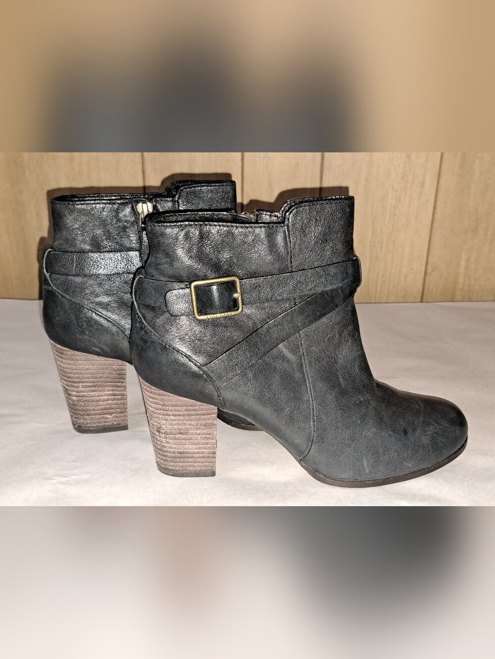 Cole Haan Grand OS Black Soft Leather Belted Ankle Boots Booties Shoes Heels 8.5
